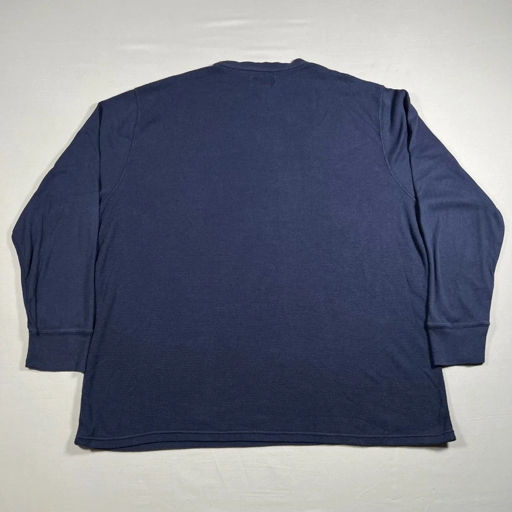 Polo Ralph Lauren Mens 3XL Navy Blue Waffle Knit Thermal Long Sleeve Shirt Pony